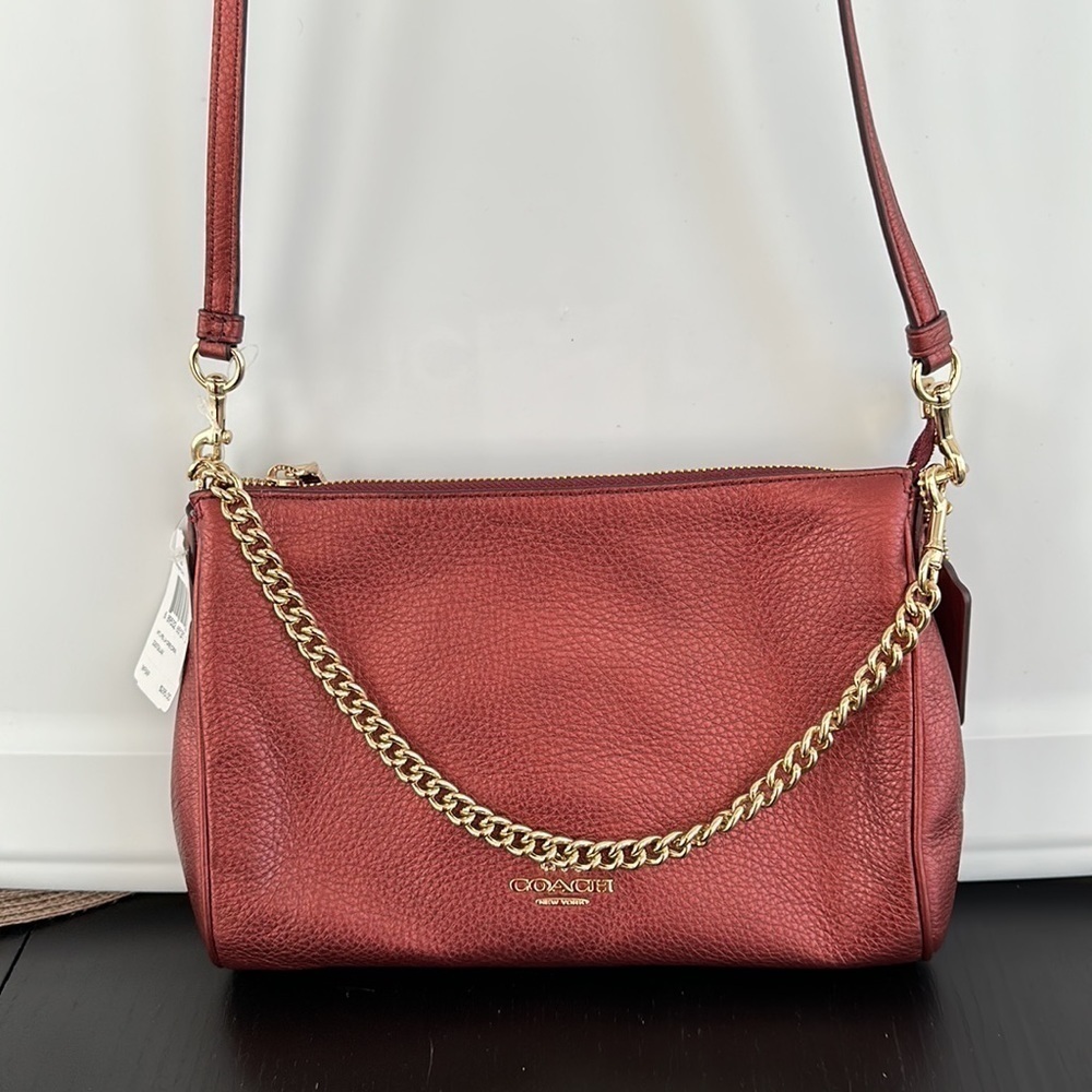 Coach CARRIE CROSSBODY IN METALLIC LEATHER - Picture 6 of 14